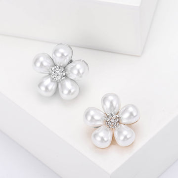 Five Petal Pearl Flower Brooch With Crystal Center