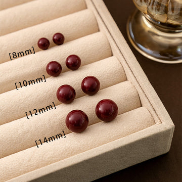 Four Size Burgundy Glossy Classic Round Stud Earrings