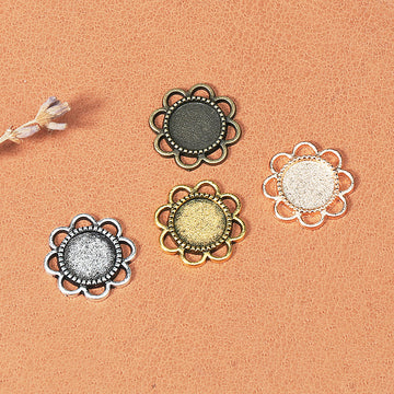 Mini Round Six Petal Flower Cabochon Trays in Four Finishes