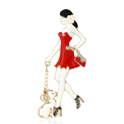 woman walking dogs brooch group view