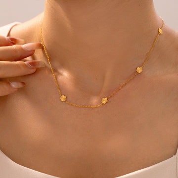Gold Titanium Steel Flower Station Necklace Delicate Chain