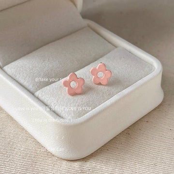 Matte Soft Pink Open Center Flower Mini Stud Earrings