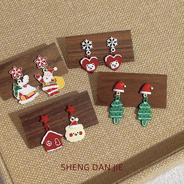 Christmas Theme Drop Earrings House Bear Snowflake Santa
