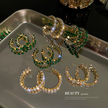 Eight Style Green and Clear Crystal Hoop Statement Earrings