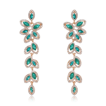 Gold Tone Silver Tone Floral Leaf Chain Tassel Crystal Four Designs Metal Dangle Earrings