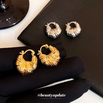 Textured Gold Tone Fan Hoop Earrings for Women Fashion Jewelry