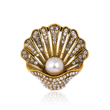 Gold Tone Silver Tone Shell Crystal Pearl Look Two Designs Metal Brooch Pin