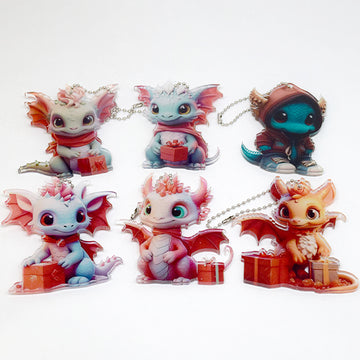 Christmas Baby Dragon Printed Acrylic Ball Chain Hanging Charms