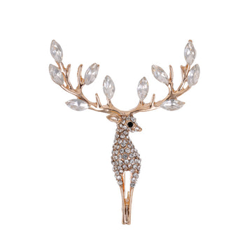 Gold Tone Silver Tone Reindeer Crystal Two Designs Metal Brooch Pin