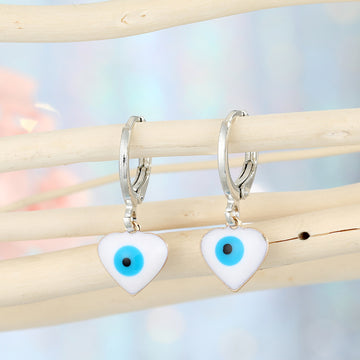Silver Tone Huggie Evil Eye Drop Earrings in Three Shapes