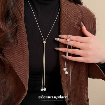 Pearl Drop Lariat Necklaces - 2 Styles Polished Decorative Design