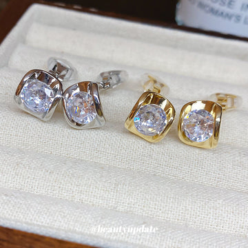 Square Crystal Huggie Clip On Earrings In Two Tones