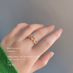 Gold Open Adjustable Linked Multi Heart CZ Band Ring