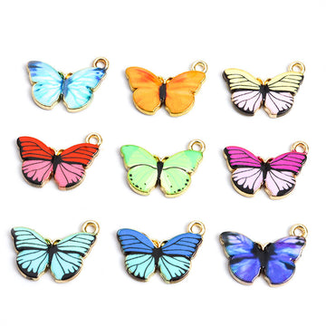 Enamel-Look And Printed Silver Gold Butterfly Alloy Charms in 20 Styles