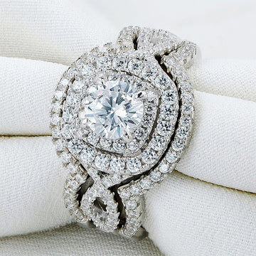 Round Halo Three-Ring Set In Gold And Silver Tones