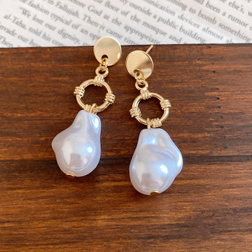 Baroque Pearl Drop Earrings with Gold Tone Studs Fashion Jewelry