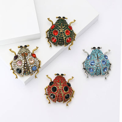 Main front view of Large Crystal Ladybug Brooch In Four Color Designs