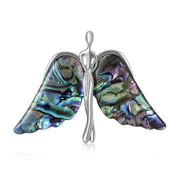 Abalone Shell Angel Wing Brooch with Detailed Metal-tone Finish