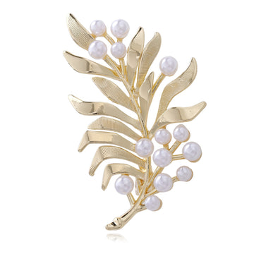Gold Tone Wheat Matte Pearl Look Metal Brooch Pin for Jackets and Lapels
