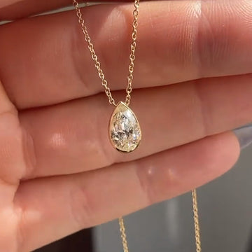 Gold Tone Pear Bezel Clear Crystal Pendant Necklace