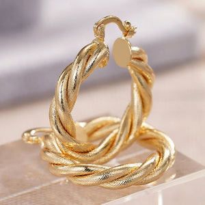 Gold Tone Triple Twist Hoop Earrings Polished Statement Fashion Jewelry