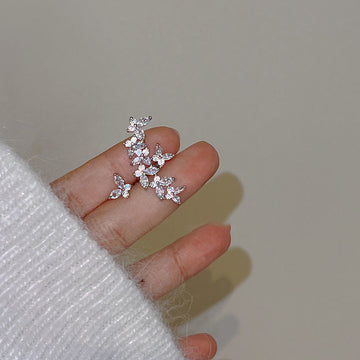Silver Tone Crystal Butterfly Stud and Ear Cuff Set
