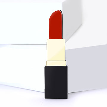Red Lipstick Brooch With Black Case and Gold Tone Band