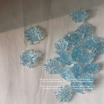 Aqua Blue Translucent Layered Flower Cluster Stud Earrings