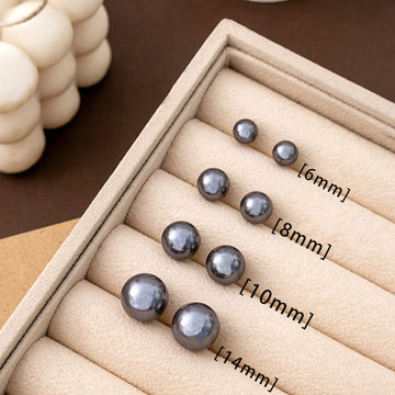 Five Size Gray Pearl Look Classic Round Stud Earrings