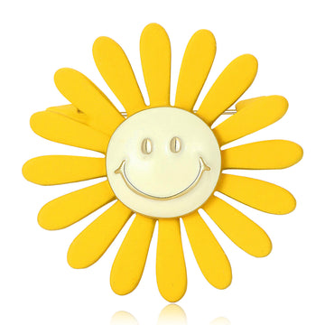 Yellow Smiling Daisy Brooch with Gold Tone Face Decorative Lapel Accessory