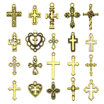 Gold-Tone Cross Metal Charms with 25 Listed Options
