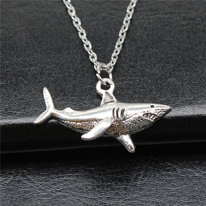 Shark Pendant Chain Necklace in Detailed Metal Finishes for Jewelry Making
