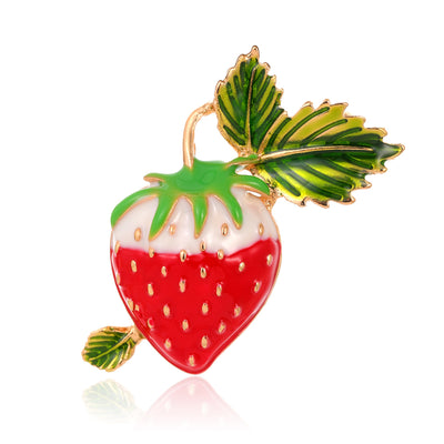 Front product view of the strawberry brooch pin in red and green