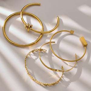 Heart Link and Geometric Bangle Collection in Three Metal Tones