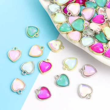 Iridescent Heart Charms in Six Colors and Two Metal Tones