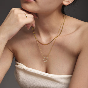 Open Heart Zircon Necklace Bracelet And Herringbone Chain Set