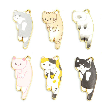 Printed Lounging Cat Alloy Charm Pendants in Seven Designs