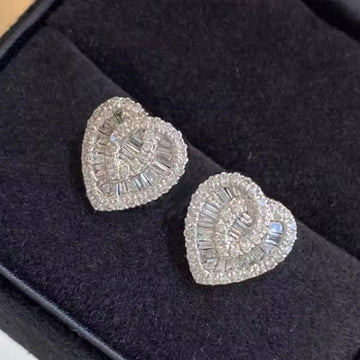 White Gold Heart Micro Pavé Stud Earrings Baguette Clear