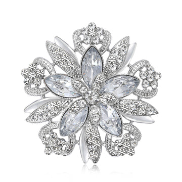 Large Layered Crystal Flower Brooch in 1 Style Metal Pin