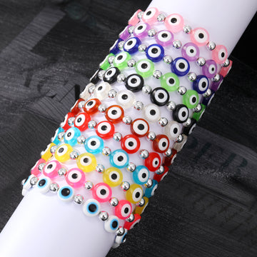Colorful Round Resin Evil Eye Bead Stretch Bracelets in Twelve Colors