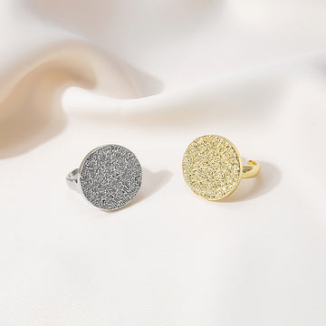 Silver Open Ring With Large Textured Round Disc Face