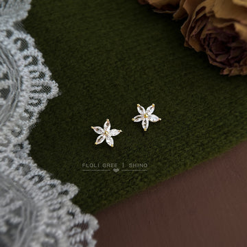 Gold Tone Clear Marquise Flower Crystal Stud Earrings