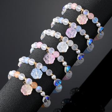 Translucent Bead Stretch Bracelets with Cat Paw Glass Charms