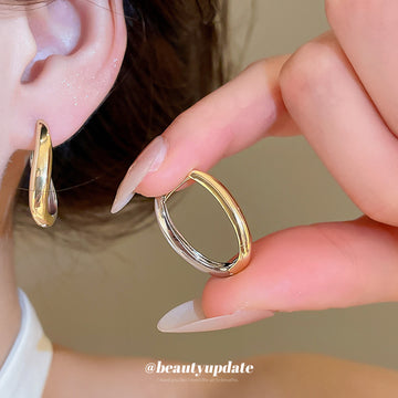 Polished Two Tone Rounded U Shaped Metal Hoop Earrings