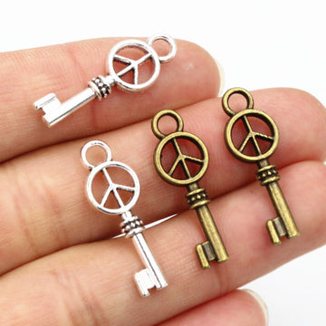 Peace Sign Key Charms in Two Antique Metal Finishes