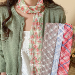 Plaid and Floral Narrow Neck Scarves in Three Colorways