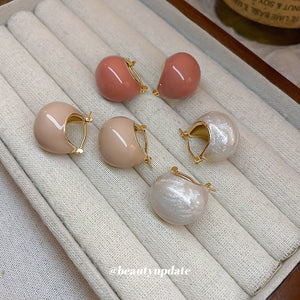 Glossy Rounded Hoop Earrings in Neutral Colors Statement Jewelry