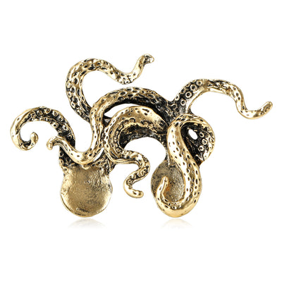 Gold antique octopus tentacle brooch front on white