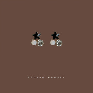 Mini Black Star Glass Crystal Stud Earrings Dual Stones