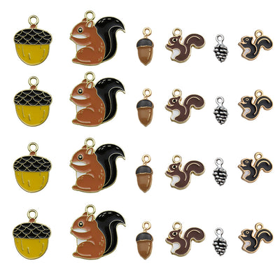 Colorful assorted shape charms arranged on a light background